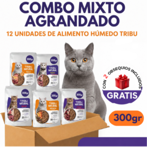Combo Mixto Agrandado Doble - 12 TRIBU Gatos (300g) + 2 Obsequios Incluidos